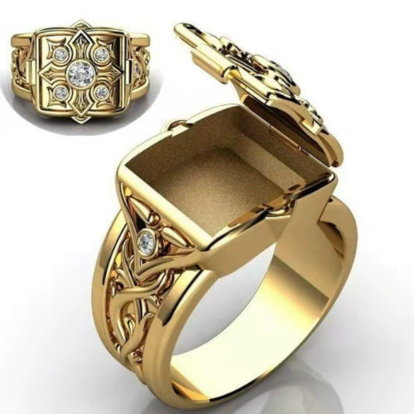 Jewelry Copper Geometric Square Ring With Cross Pattern Electroplated For Men And Women Retro Style