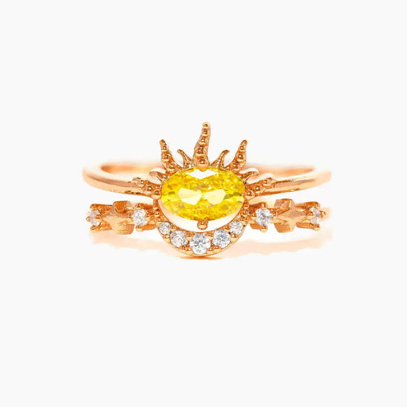 Jewelry Copper Geometric Sun Moon Star Electroplating Style Set Ring For Women
