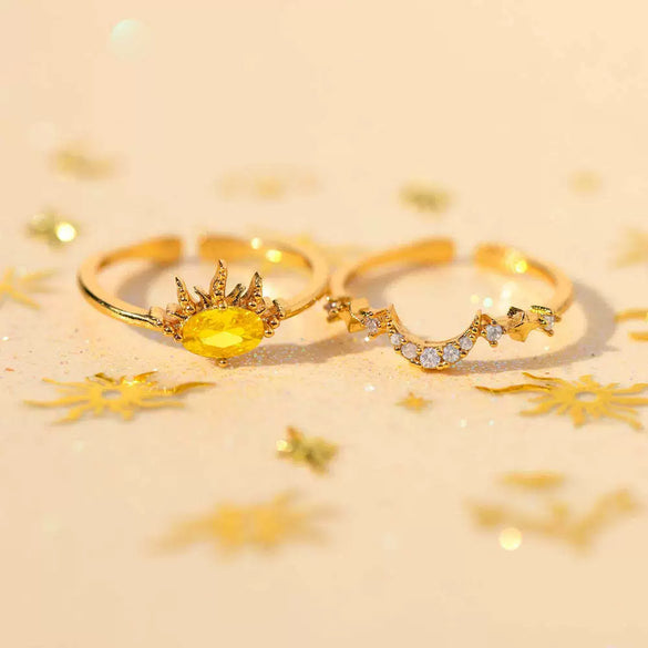 Jewelry Copper Geometric Sun Moon Star Electroplating Style Set Ring For Women
