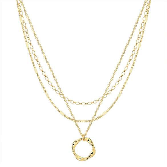 Jewelry Copper Gold Plated Geometric Threelayer Stacked Lava Ring Pendant Necklace For Women