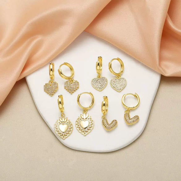 Jewelry Copper Heart Geometric U Shape Goldplated Earrings For Women