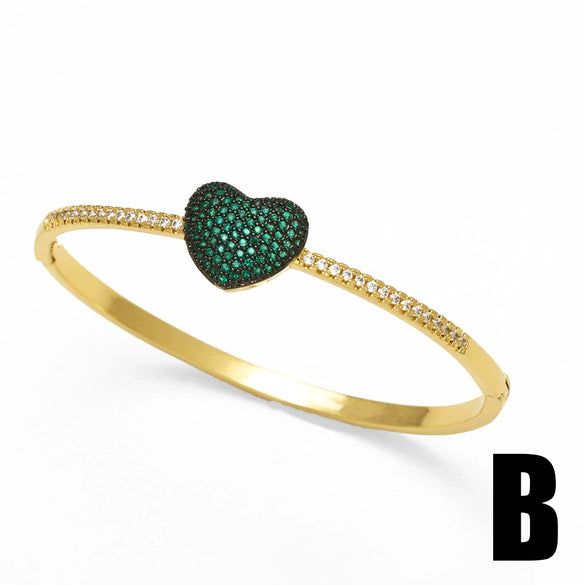 Jewelry Copper Heart Shaped Zircon Inlaid 18K Gold Plated Bracelet