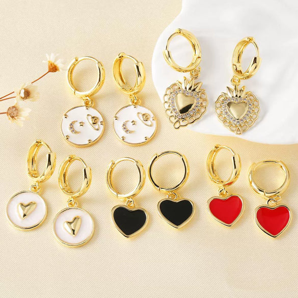Jewelry Copper Heartshaped Electroplated Real Gold Earrings