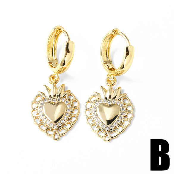 Jewelry Copper Heartshaped Electroplated Real Gold Earrings