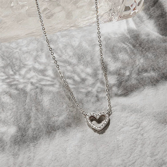 Jewelry Copper Hollow Love Geometric Shiny Microinlaid Zircon Necklace For Women