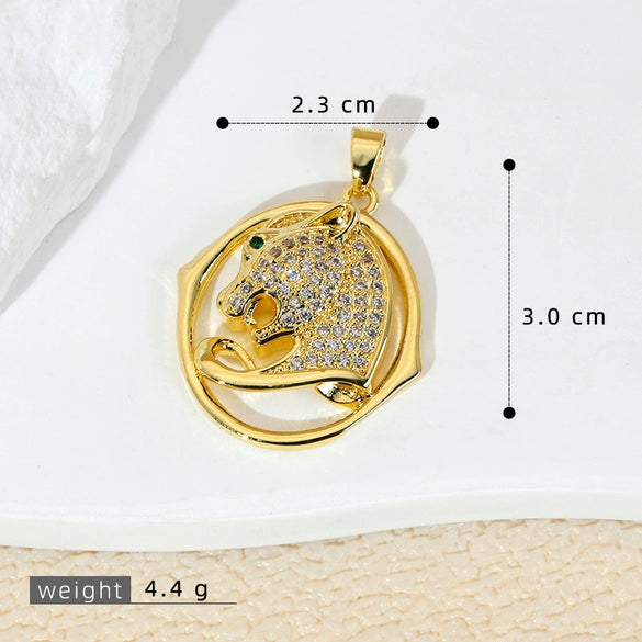 Jewelry Copper Inlaid With Zircon Animal Lion Tiger Leopard Cheetah Hollow Electroplated Pendant