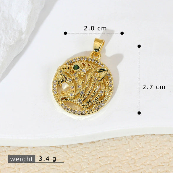 Jewelry Copper Inlaid With Zircon Animal Lion Tiger Leopard Cheetah Hollow Electroplated Pendant