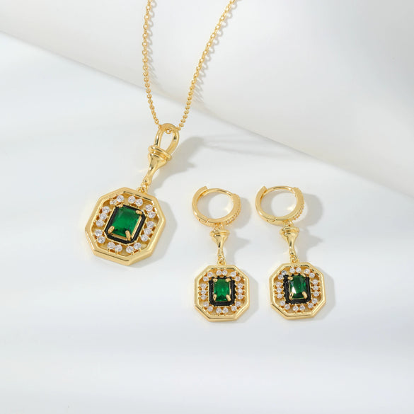 Jewelry Copper Inlaid Zircon Geometric Heart Shape Electroplating Set