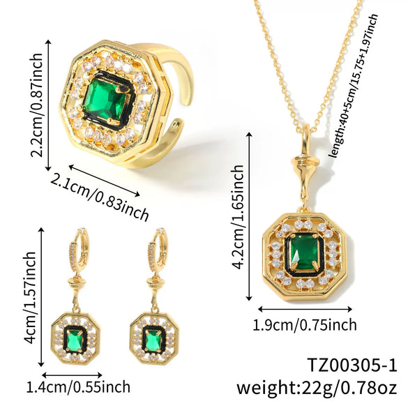 Jewelry Copper Inlaid Zircon Geometric Heart Shape Electroplating Set