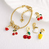 Jewelry Copper 18K Gold Plated Fruit Cherry Strawberry Pendant Bracelet