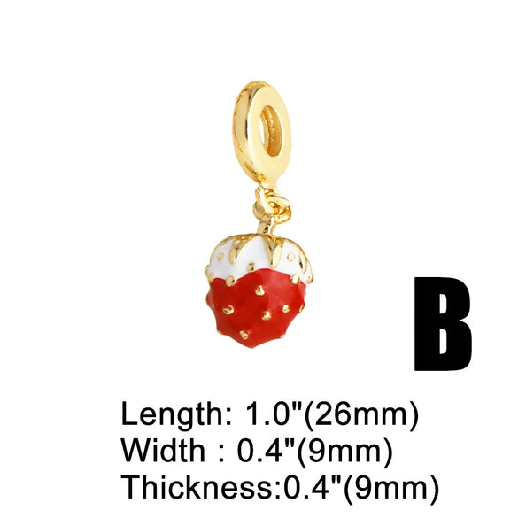 Jewelry Copper 18K Gold Plated Fruit Cherry Strawberry Pendant Bracelet