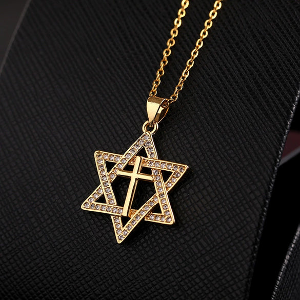 Jewelry Copper 14K Gold Plated Micro Inlaid Zircon Star Pendant Ochain Necklace For Male And Female With Natural Design Sense