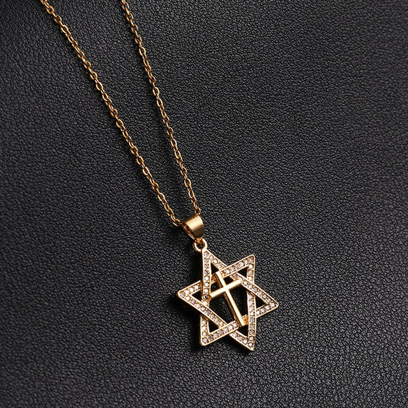 Jewelry Copper 14K Gold Plated Micro Inlaid Zircon Star Pendant Ochain Necklace For Male And Female With Natural Design Sense