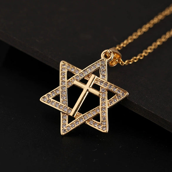 Jewelry Copper 14K Gold Plated Micro Inlaid Zircon Star Pendant Ochain Necklace For Male And Female With Natural Design Sense