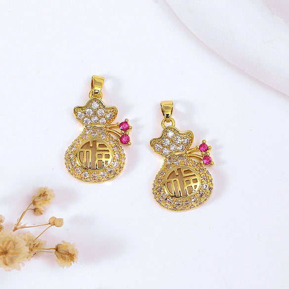 Jewelry Copper 18K Goldfilled Natural Geometric Micropaved Zircon Concentric Lock Orange Pendant Electroplating Accessories Diy Necklace Earrings