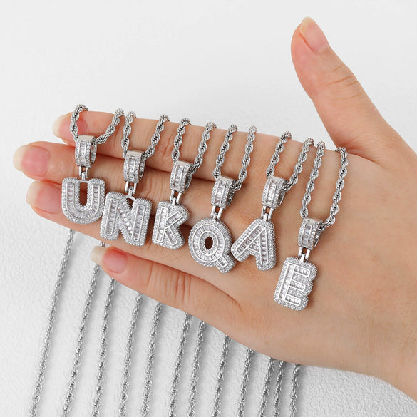 Jewelry Copper Letter Pendant Hiphop Necklace With Geometric Pattern