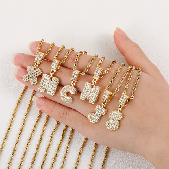 Jewelry Copper Letter Pendant Hiphop Necklace With Geometric Pattern