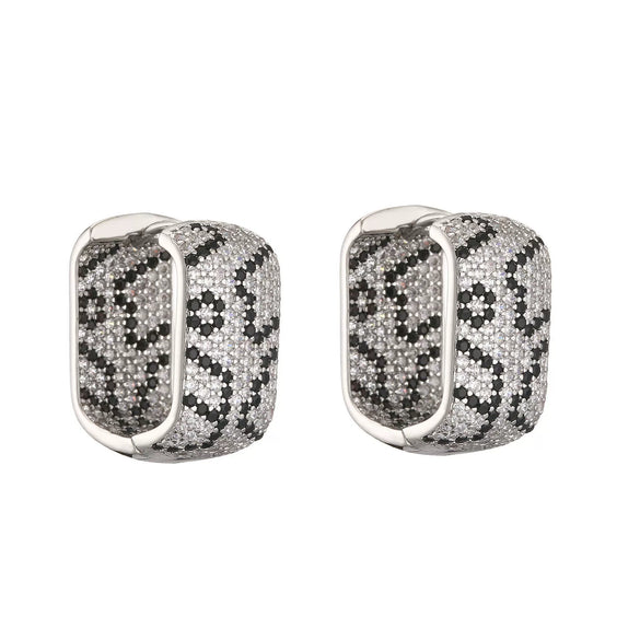 Jewelry Copper Light Luxury Geometric Leopard Snake Rectangular Earrings With Zircon For Women