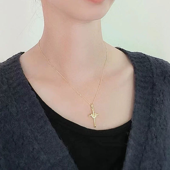 Jewelry Copper Love Pendant Cross Zircon Necklace Snake Bone Chain Electroplating Geometric Style