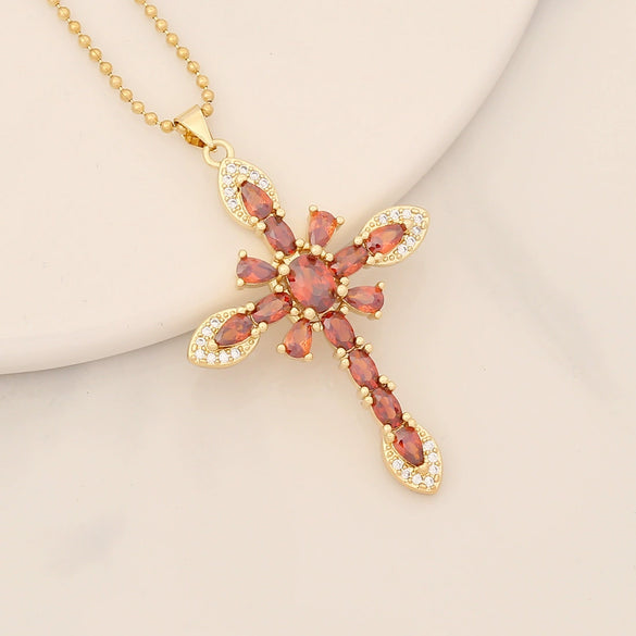 Jewelry Copper Micro Inlaid Zircon Cross Pendant Necklace