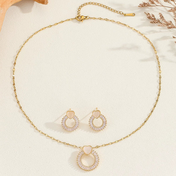 Jewelry Copper Microlay Geometric Zircon Necklace And Earrings Set Electroplating Women's Jewelry