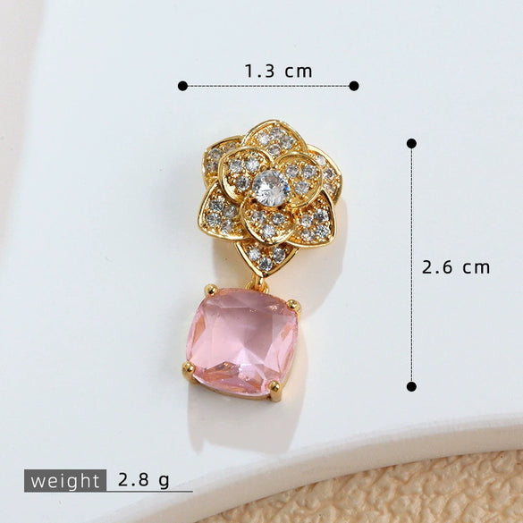 Jewelry Copper Minimalist Flower Style Electroplated Micropaved Zircon Necklace Pendant And Earrings For Women