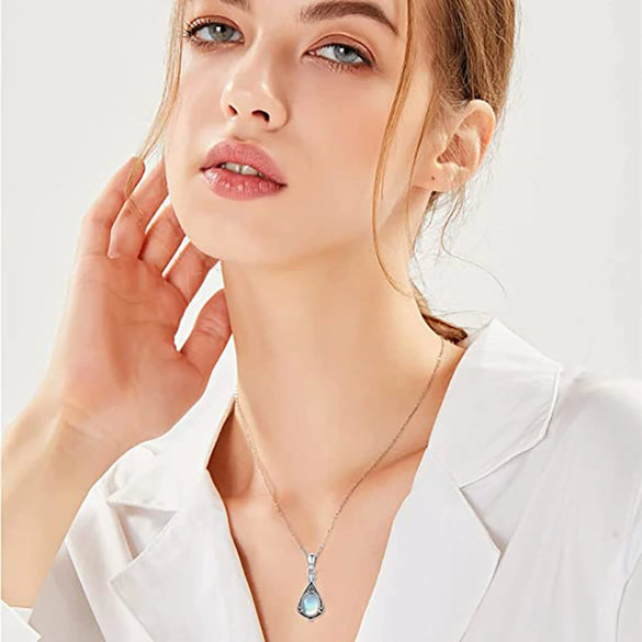 Jewelry Copper Mixed Gem Inlay Geometric Dropshaped Pendant Ochain Necklace For Women