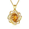 Jewelry Copper Mixed Gem Inlay Geometric Retro Flower Pendant Ochain Necklace