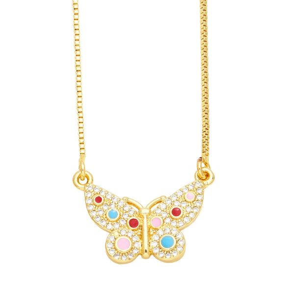 Jewelry Copper Ochain Butterfly Dripping Oil Insect Style Necklace