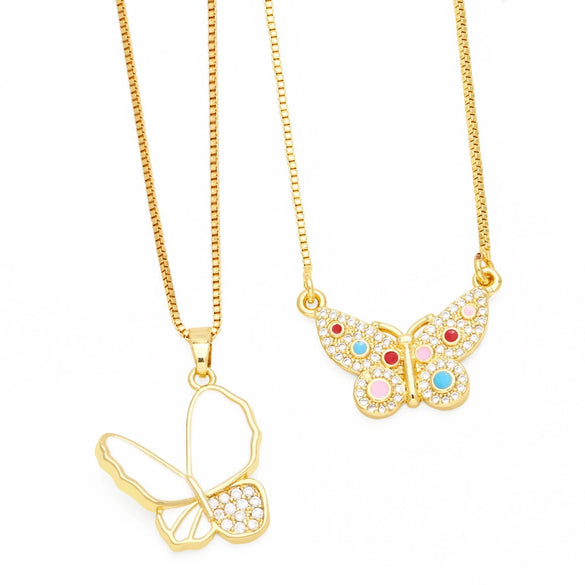 Jewelry Copper Ochain Butterfly Dripping Oil Insect Style Necklace