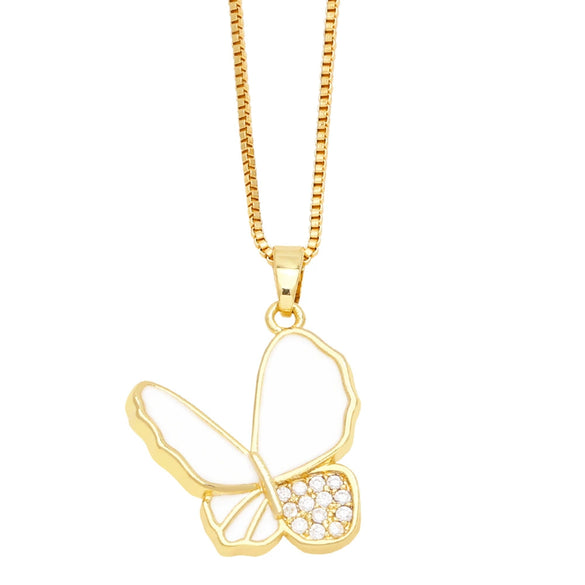 Jewelry Copper Ochain Butterfly Dripping Oil Insect Style Necklace