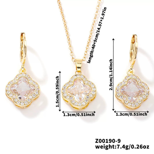 Jewelry Copper Ochain Set With Natural Plant Flowers Pattern And Zircon Inlay