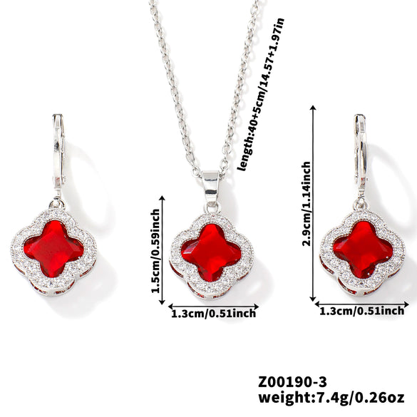 Jewelry Copper Ochain Set With Natural Plant Flowers Pattern And Zircon Inlay