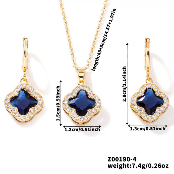 Jewelry Copper Ochain Set With Natural Plant Flowers Pattern And Zircon Inlay