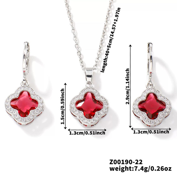 Jewelry Copper Ochain Set With Natural Plant Flowers Pattern And Zircon Inlay