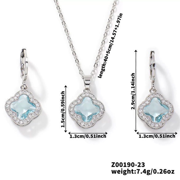 Jewelry Copper Ochain Set With Natural Plant Flowers Pattern And Zircon Inlay