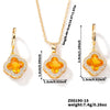 Jewelry Copper Ochain Set With Natural Plant Flowers Pattern And Zircon Inlay