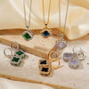 Jewelry Copper Ochain Set With Natural Plant Flowers Pattern And Zircon Inlay