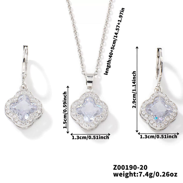 Jewelry Copper Ochain Set With Natural Plant Flowers Pattern And Zircon Inlay
