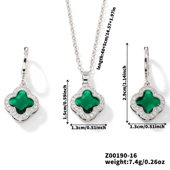 Jewelry Copper Ochain Set With Natural Plant Flowers Pattern And Zircon Inlay