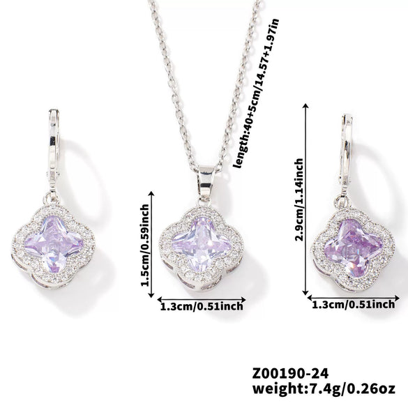 Jewelry Copper Ochain Set With Natural Plant Flowers Pattern And Zircon Inlay