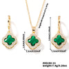 Jewelry Copper Ochain Set With Natural Plant Flowers Pattern And Zircon Inlay