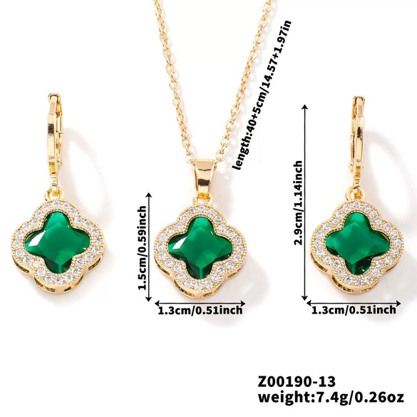 Jewelry Copper Ochain Set With Natural Plant Flowers Pattern And Zircon Inlay