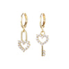 Jewelry Copper Peach Heart Lock Asymmetrical Earrings With Zircon And Geometric Design For Women