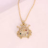 Jewelry Copper Pendant Necklace With Zircon Imitation Pearl Insect Animal Zodiac Pattern Electroplated Inlaid Enamel Water Wave Chain For Women