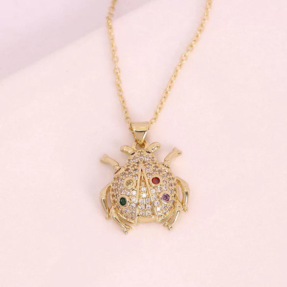 Jewelry Copper Pendant Necklace With Zircon Imitation Pearl Insect Animal Zodiac Pattern Electroplated Inlaid Enamel Water Wave Chain For Women