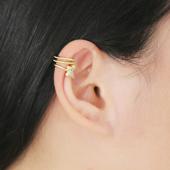 Jewelry Copper Plated 18K Gold Butterfly Geometric Light Luxury Style Ear Clip Earrings