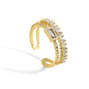 Jewelry Copper Plated 18K Gold Irregular Double Ladder Square Zirconium Geometric Open Ring Women's