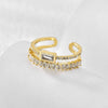 Jewelry Copper Plated 18K Gold Irregular Double Ladder Square Zirconium Geometric Open Ring Women's