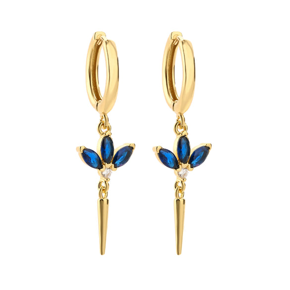 Jewelry Copper Plated 18K Gold Micropaved Colored Diamond Marquise Long Conical Tassel Earrings With Geometric Pattern And Zircon Treatment